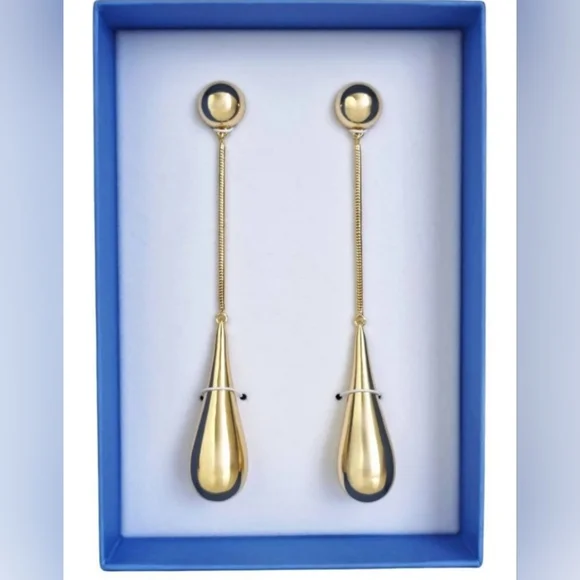 NIB HM X Mugler Teardrop Pendant Earrings Gold - Picture 2 of 4